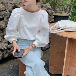 Color Block Puff-sleeve Top