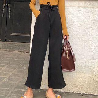 Drawstring High-waist Wide-leg Pants