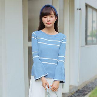 Stripe Long Bell Sleeve Knit Top