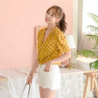 Pintuck-sleeve Polka-dot Blouse