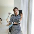 Pattern Knit Top & Skirt Matching Set Black - One Size