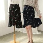 Cutout-hem Floral Midi Skirt