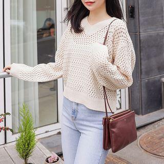Tie-back Waffle-knit Sweater