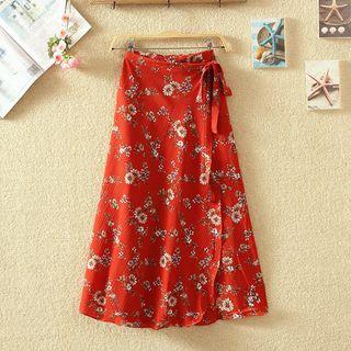 Flower Print Chiffon Midi Wrap Skirt