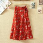 Flower Print Chiffon Midi Wrap Skirt