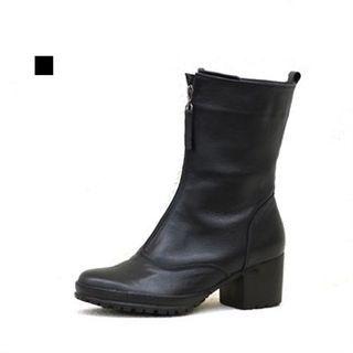 Genuine Leather Zip-front Ankle Boots
