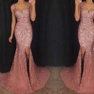 Sleeveless Glitter Sheath Evening Gown
