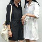 Plain 3/4 Sleeve Drawstring Waist Shirt Dress