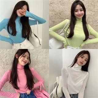 High-neck Plain T-shirt In 5 Colors