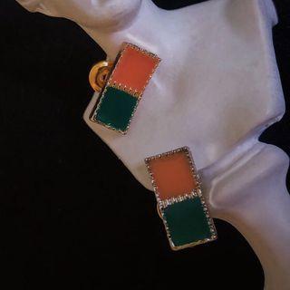 Colour Block Rectangular Earring 1 Pair - D60a - Stud Earring - One Size