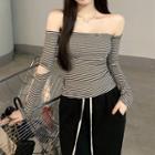 Off-shoulder Striped T-shirt / Wide Leg Pants