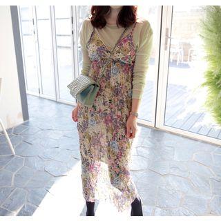 Spaghetti-strap Floral Long Pinafore Dress