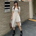 Asymmetrical Puff-sleeve A-line Dress
