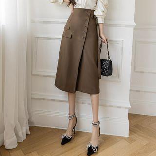 Asymmetrical Buckled Midi A-line Skirt