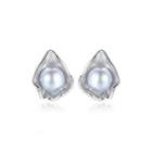 Sterling Silver Fashion Simple Shell Grey Freshwater Pearl Stud Earrings Silver - One Size