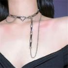 Heart Layered Stainless Steel Choker Silver - One Size