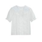 Puff-sleeve Peter Pan Collar Lace Shirt Shirt - One Size