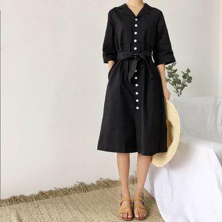 Notch Collar Shirtdress With Sash