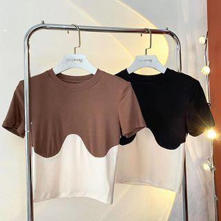 Short-sleeve Two-tone Slim-fit Top