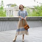 Color-block Pleated Mock Two-piece Dress