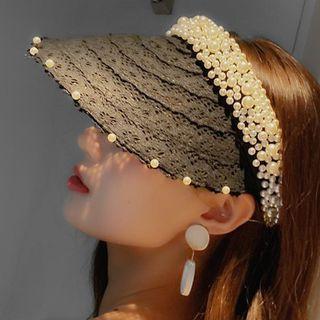 Faux Pearl Lace Visor Hat