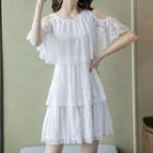 Short-sleeve Cold Shoulder Lace A-line Dress