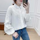 Collared Lace-trim Long-sleeve Shirt White - One Size
