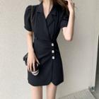 Short-sleeve Button-up Mini Blazer Dress
