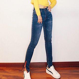 Side Zip Slim Fit Jeans