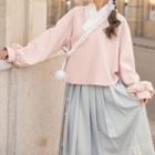 Long-sleeve Traditional Chinese Top / Pleated Midi Skirt