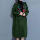 Hooded Floral Print Buttoned Long Coat