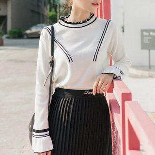 Contrast-stripe Frill-trim Knit Top
