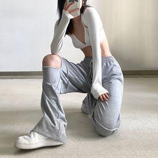 Plain Ripped Wide-fit Sweatpants
