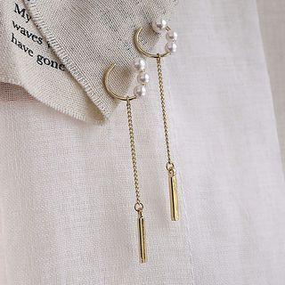 Faux Pearl Alloy Bar Dangle Earring E481 - S925 Silver Needle - Earring - One Size