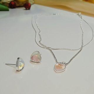 Heart Resin Pendant Layered Alloy Necklace / Earring