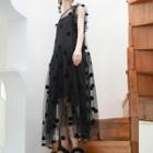 Sleeveless Dotted Midi Mesh Dress