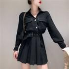 Long-sleeve Shirt / Mini Pleated Skirt