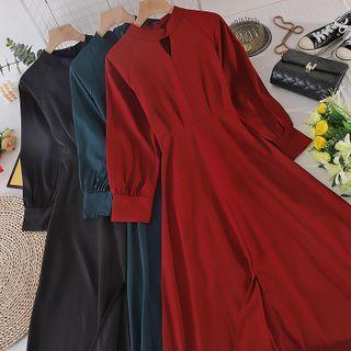 Stand-collar Cutout Slit Long-sleeve Dress