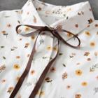 Flower Print Bow Shirt White - One Size