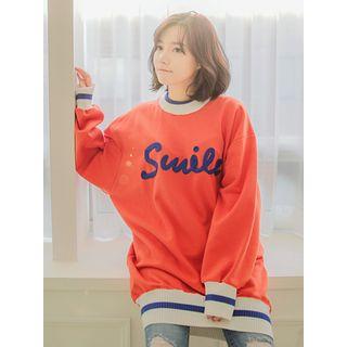 Lettering Contrast-trim Oversized Sweatshirt