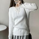 Lace Up Ribbed Knit Sweater
