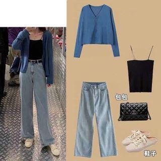 Set: Cardigan + Camisole + Denim Pants