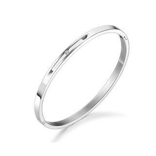 Simple Fashion Geometric Round 316l Stainless Steel Bangle With Cubic Zirconia Silver - One Size
