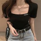 Square-neck Printed Short-sleeve T-shirt