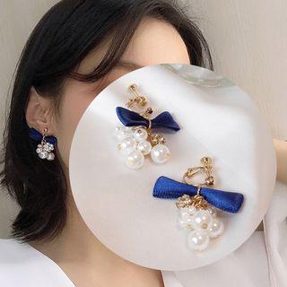 Bow Accent Faux Pearl Earring / Clip-on Earring