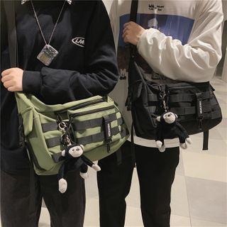 Strap Applique Buckled Canvas Crossbody Bag
