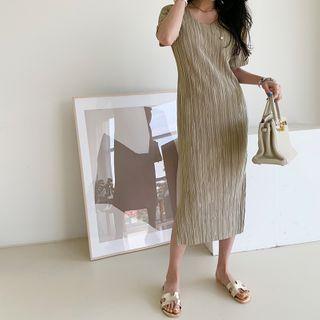 Crystal-pleat H-line Long Dress