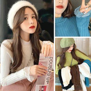 Plain Lace Long-sleeve Slim-fit Knit Top