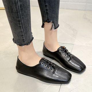 Faux Leather Square-toe Lace-up Shoes