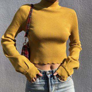 Mock-neck Lantern-sleeve Knit Top